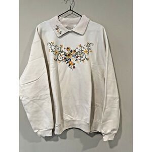 Vintage Morning Sung Sweater Peter Pan Collar Floral Cottage Size XL 2602